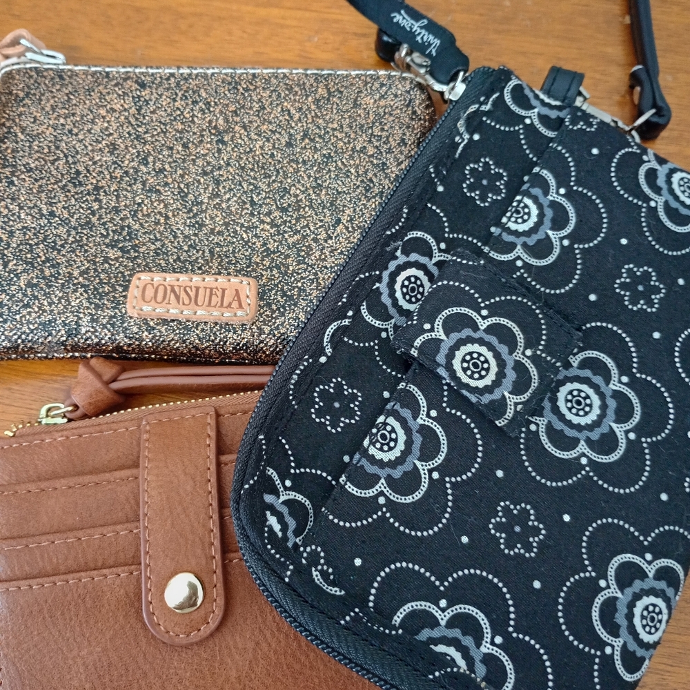 Small Wallet/Card in Black, Brown, &Glitter Consuela Card/Key Holder, Set Of 3